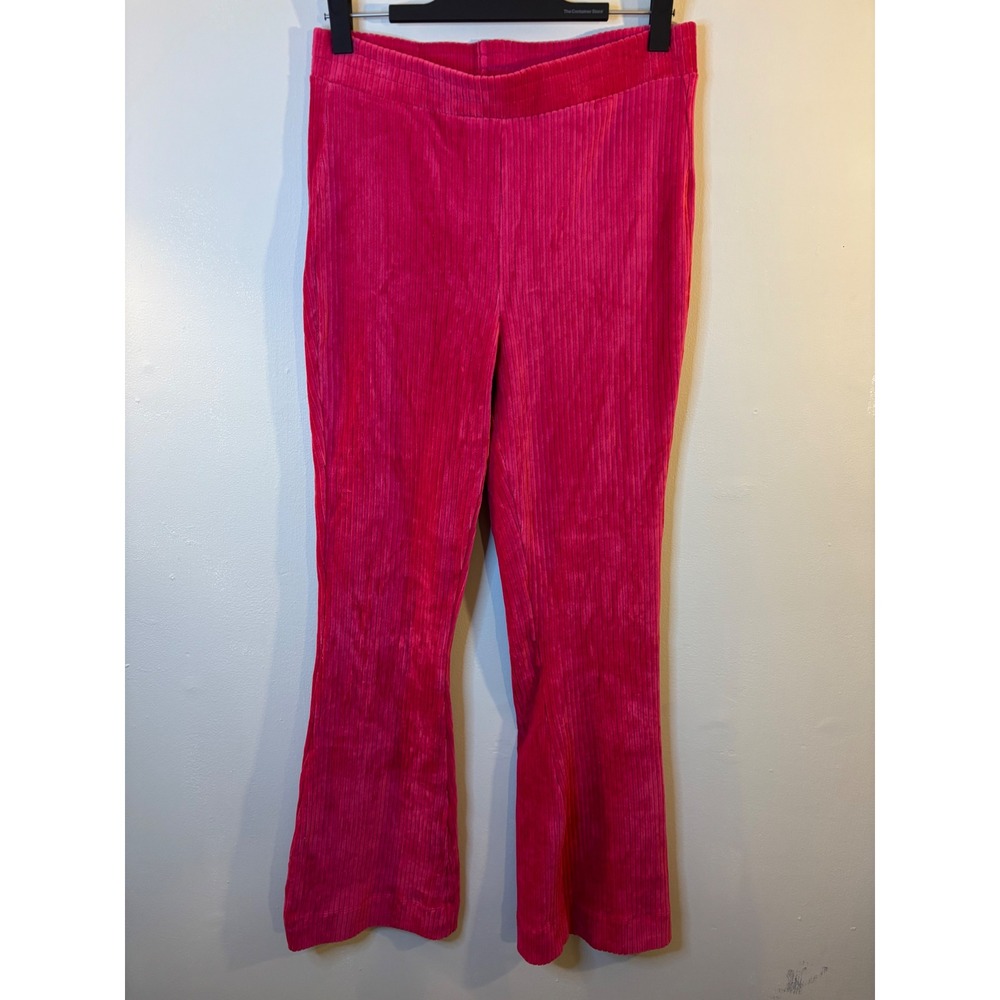 Lesley Evers Lori Stretch Corduroy Flared Pull On Pants L Hot Pink
